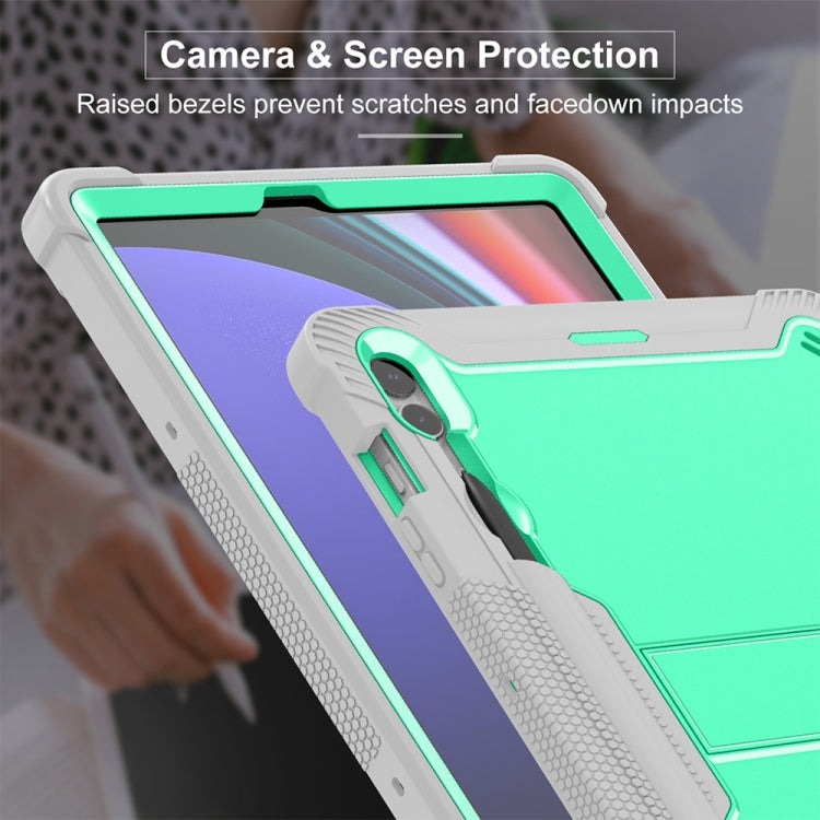 For Samsung Galaxy Tab S9+ Shockproof Silicone Hybrid PC Tablet Case with Holder(Mint Green + Grey) - Galaxy Tab S9+ Cases by PMC TechLife | Online Shopping South Africa | PMC TechLife