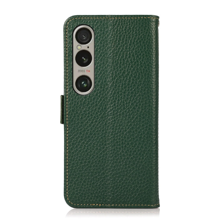 For Sony Xperia 1 VI KHAZNEH Side-Magnetic Litchi Genuine Leather RFID Case(Green) - Sony Cases by PMC TechLife | Online Shopping South Africa | PMC TechLife | Buy Now Pay Later Mobicred