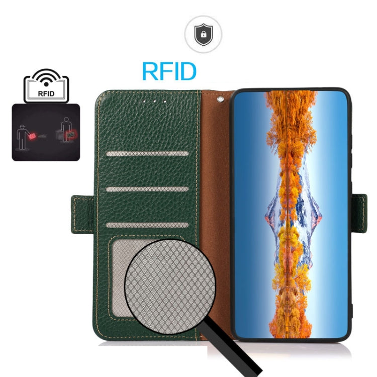 For Sony Xperia 10 VI KHAZNEH Side-Magnetic Litchi Genuine Leather RFID Case(Green) - free shipping - PMC TechLife - Order now!