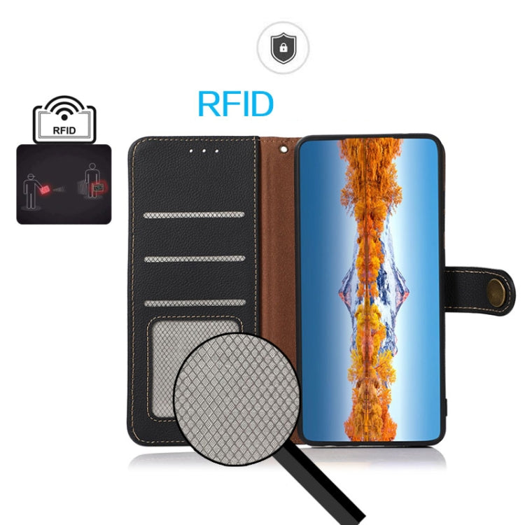 For Sony Xperia 5 V KHAZNEH Custer Genuine Leather RFID Phone Case(Black) - Sony Cases by PMC TechLife | Online Shopping South Africa | PMC TechLife | Buy Now Pay Later Mobicred