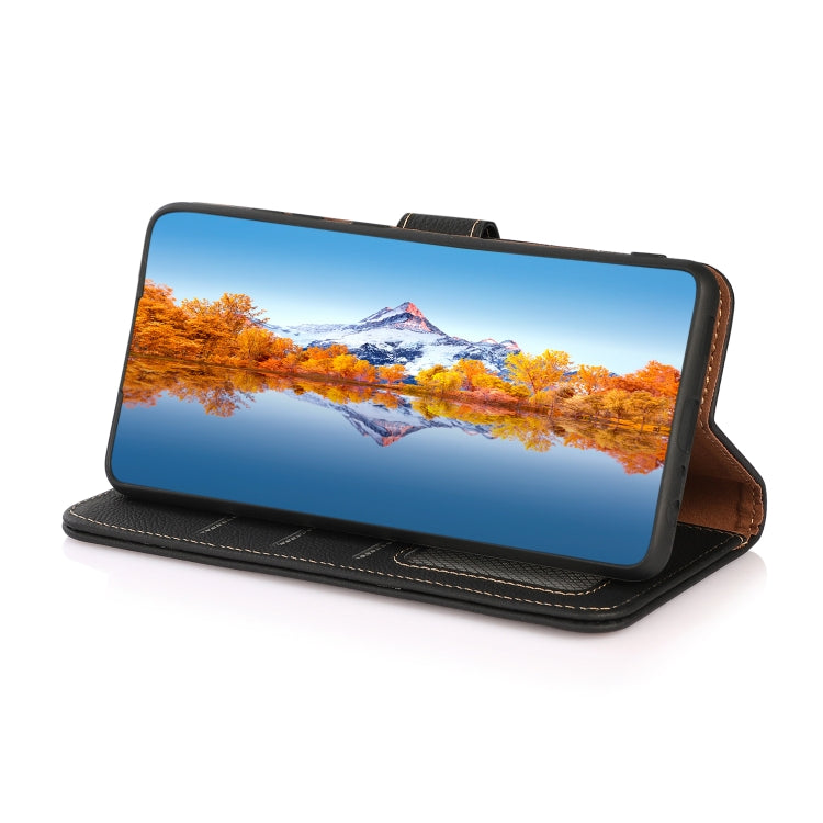 For Sony Xperia 5 V KHAZNEH Custer Genuine Leather RFID Phone Case(Black) - Sony Cases by PMC TechLife | Online Shopping South Africa | PMC TechLife | Buy Now Pay Later Mobicred