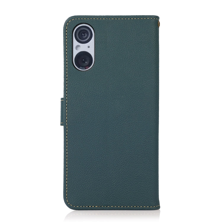 For Sony Xperia 5 V KHAZNEH Custer Genuine Leather RFID Phone Case(Green) - Sony Cases by PMC TechLife | Online Shopping South Africa | PMC TechLife | Buy Now Pay Later Mobicred