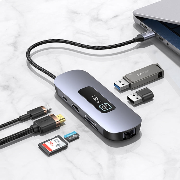 USAMS US-SJ643 PD100W 8 in 1 Aluminum Alloy Multifunctional Type-C HUB with Light(Metal Grey) - free shipping - PMC Jewellery - Order now!