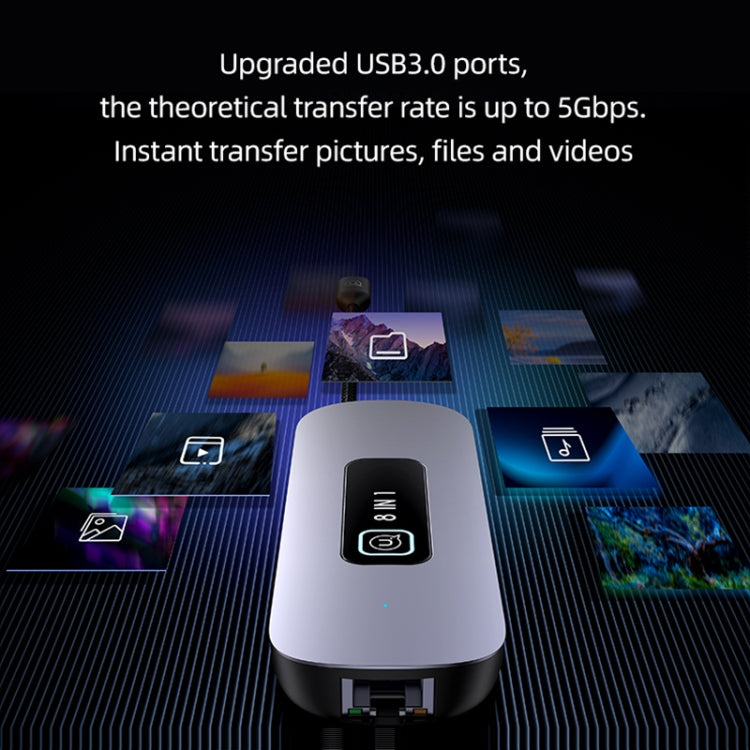 USAMS US-SJ643 PD100W 8 in 1 Aluminum Alloy Multifunctional Type-C HUB with Light(Metal Grey) - free shipping - PMC Jewellery - Order now!