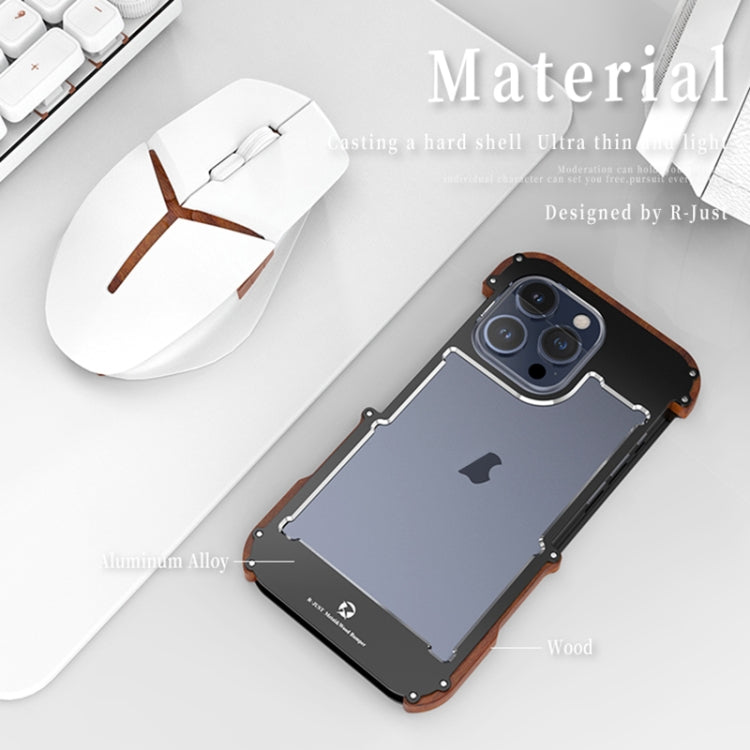 For iPhone 16 Pro R-JUST Ironwood Generation Metal Hybrid Wood Phone Case - free shipping - PMC Jewellery - Order now!