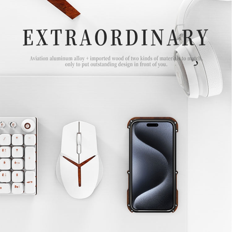 For iPhone 15 Plus R-JUST Ironwood Generation Metal Hybrid Wood Phone Case - free shipping - PMC TechLife - Order now!