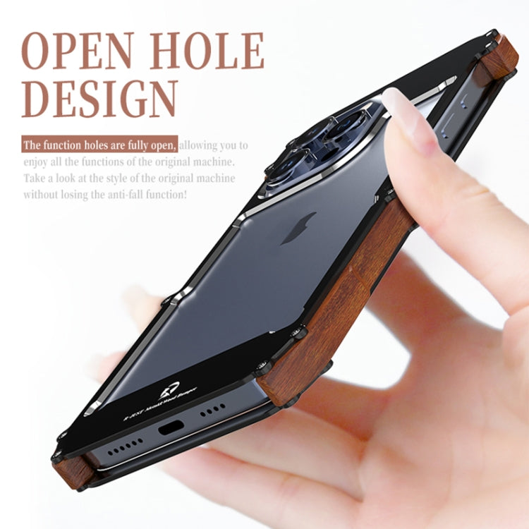For iPhone 16 R-JUST Ironwood Generation Metal Hybrid Wood Phone Case - free shipping - PMC Jewellery - Order now!