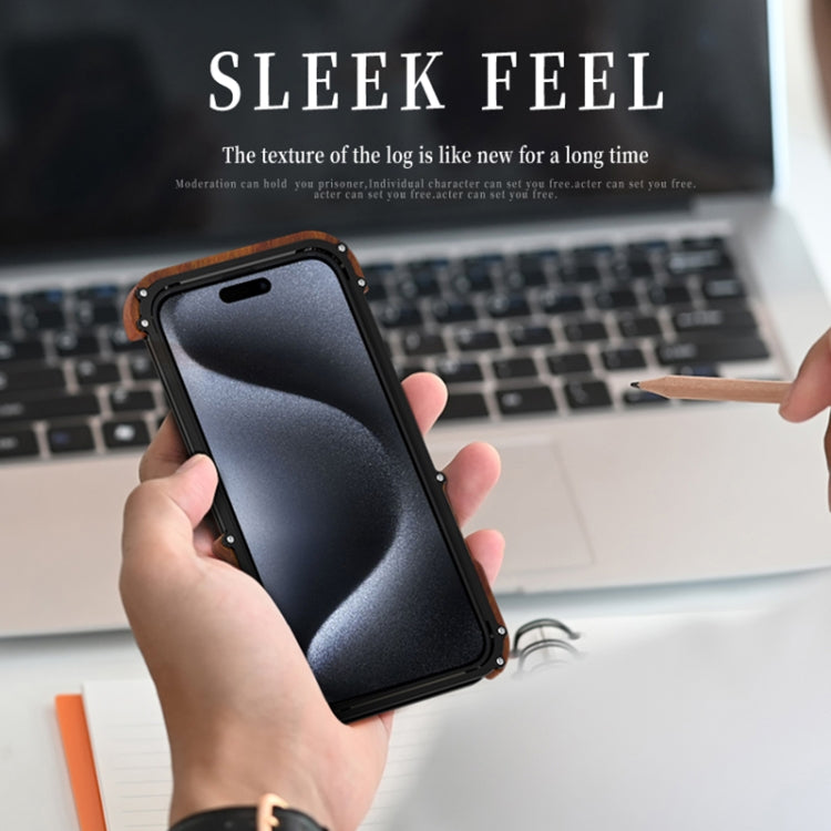 For iPhone 16 Pro R-JUST Ironwood Generation Metal Hybrid Wood Phone Case - free shipping - PMC Jewellery - Order now!