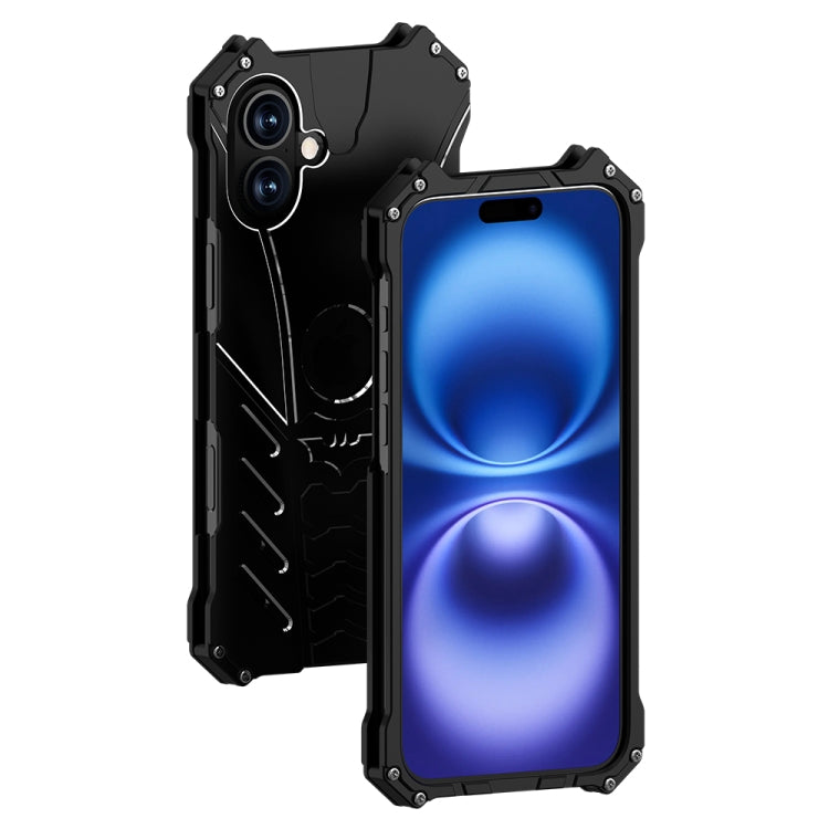 For iPhone 16 Plus R-JUST Batman Hollow Metal Phone Protective Case(Black) - free shipping - PMC Jewellery - Order now!