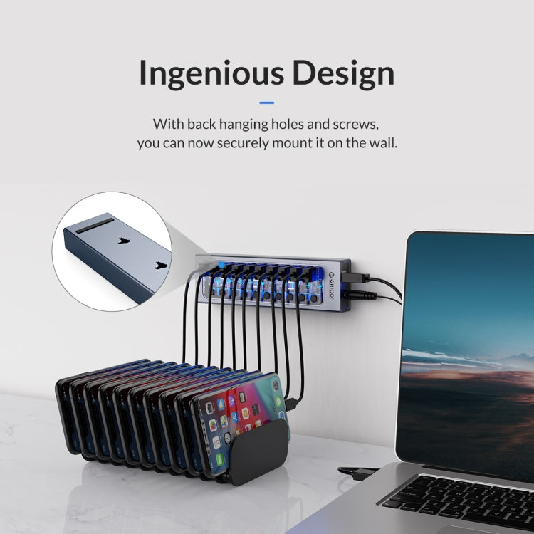 ORICO AT2U3-16AB-GY-BP 16 Ports USB 3.0 HUB with Individual Switches & Blue LED Indicator(AU Plug) - free shipping - PMC Jewellery - Order now!