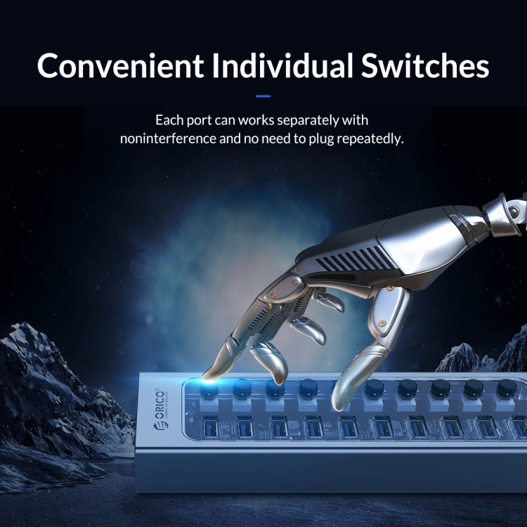 ORICO AT2U3-16AB-GY-BP 16 Ports USB 3.0 HUB with Individual Switches & Blue LED Indicator(EU Plug) - free shipping - PMC Jewellery - Order now!
