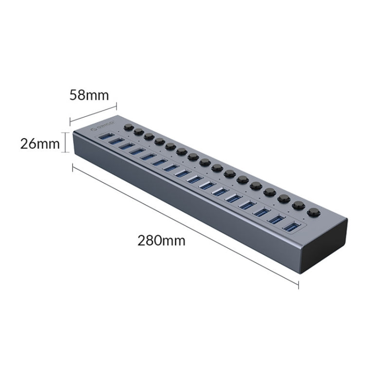 ORICO BT2U3-16AB-GY-BP 16 Ports USB 3.0 HUB with Individual Switches(EU Plug) - free shipping - PMC Jewellery - Order now!