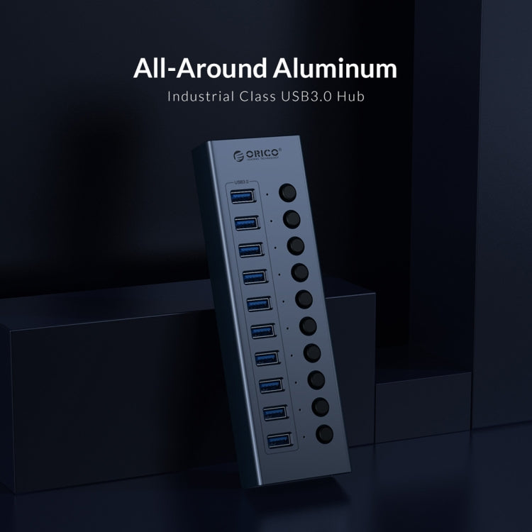 ORICO BT2U3-10AB-GY-BP 10 Ports USB 3.0 HUB with Individual Switches(UK Plug) - free shipping - PMC Jewellery - Order now!