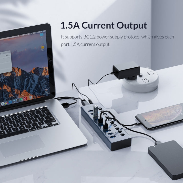 ORICO BT2U3-7AB-GY-BP 7 Ports USB 3.0 HUB with Individual Switches(UK Plug) - free shipping - PMC Jewellery - Order now!