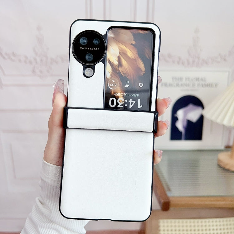 For OPPO Find N3 Flip Three-piece Set Morandi Solid Color Leather Texture Phone Case(White) - OPPO Cases by PMC TechLife | Online Shopping South Africa | PMC TechLife | Buy Now Pay Later Mobicred