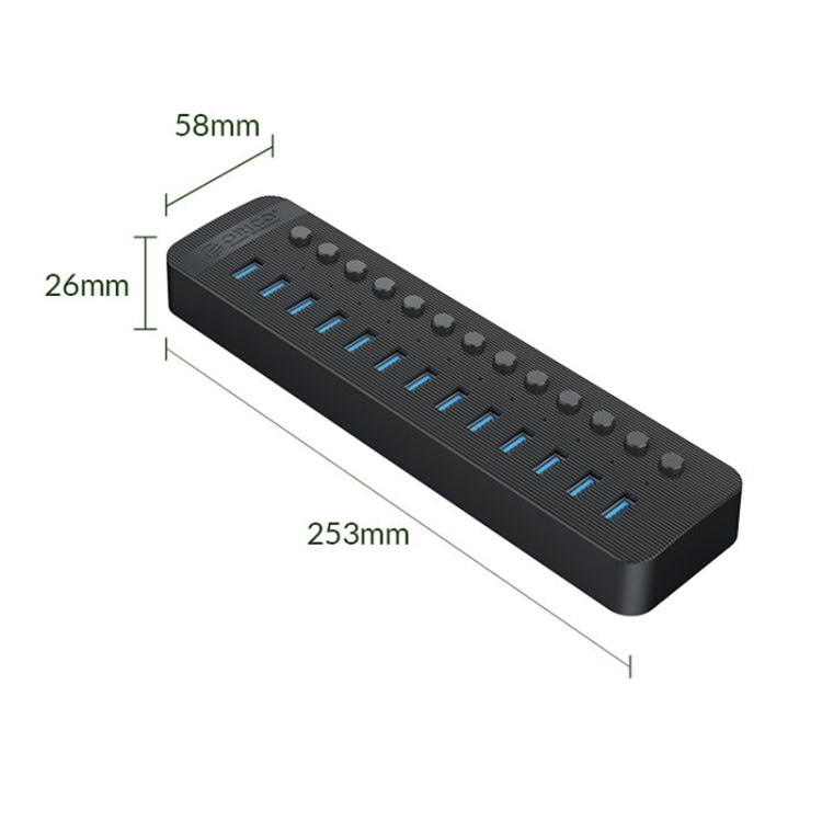 ORICO CT2U3-13AB Plastic Stripes 13 Ports USB 3.0 HUB with Individual Switches, Plug:AU Plug(Black) - free shipping - PMC Jewellery - Order now!