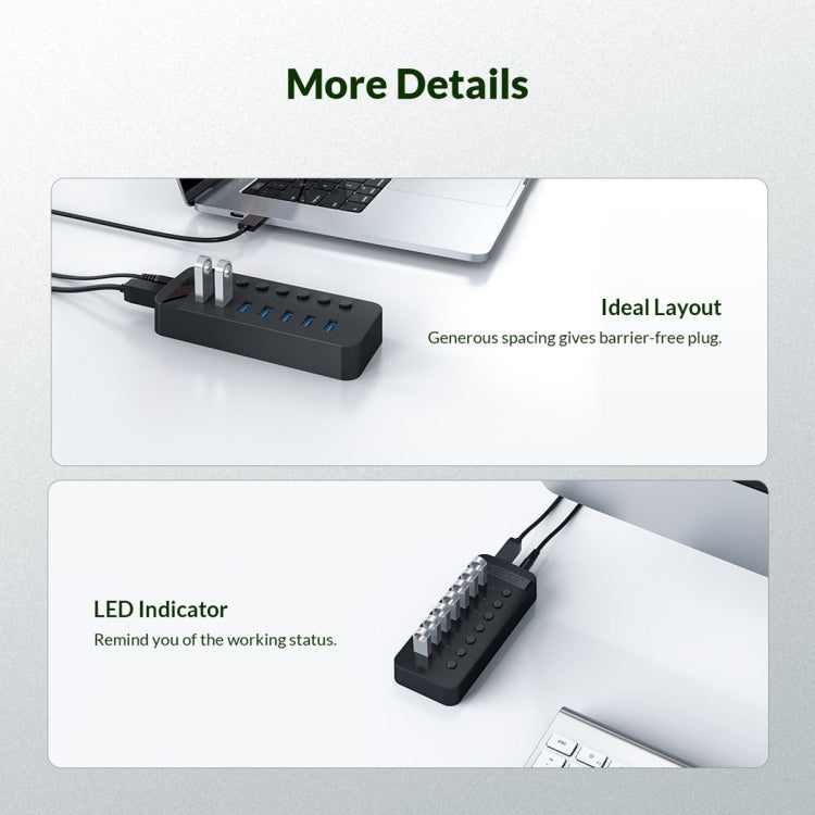 ORICO CT2U3-13AB Plastic Stripes 13 Ports USB 3.0 HUB with Individual Switches, Plug:AU Plug(Black) - free shipping - PMC Jewellery - Order now!