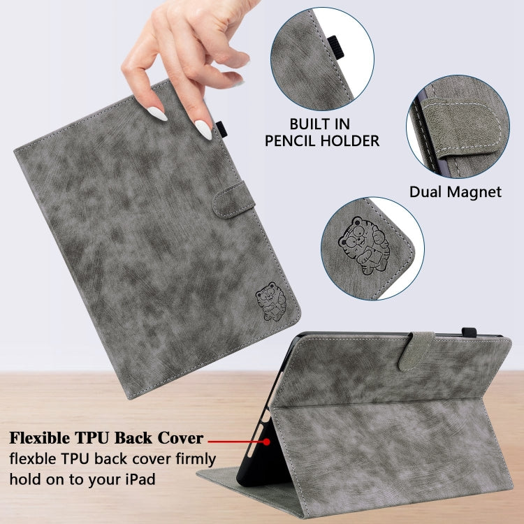For Honor Pad 9 12.1 Embossed Tiger Pattern Leather Tablet Case(Grey) - Honor by PMC TechLife | Online Shopping South Africa | PMC TechLife | Buy Now Pay Later Mobicred