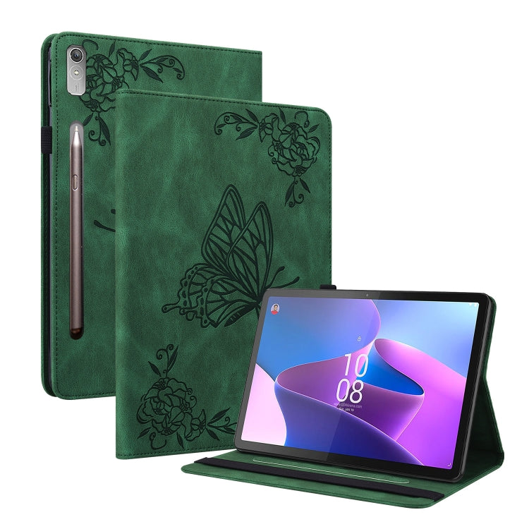 For Lenovo Tab P12 Butterfly Flower Embossed Leather Tablet Case(Green) - Lenovo by PMC TechLife | Online Shopping South Africa | PMC TechLife | Buy Now Pay Later Mobicred
