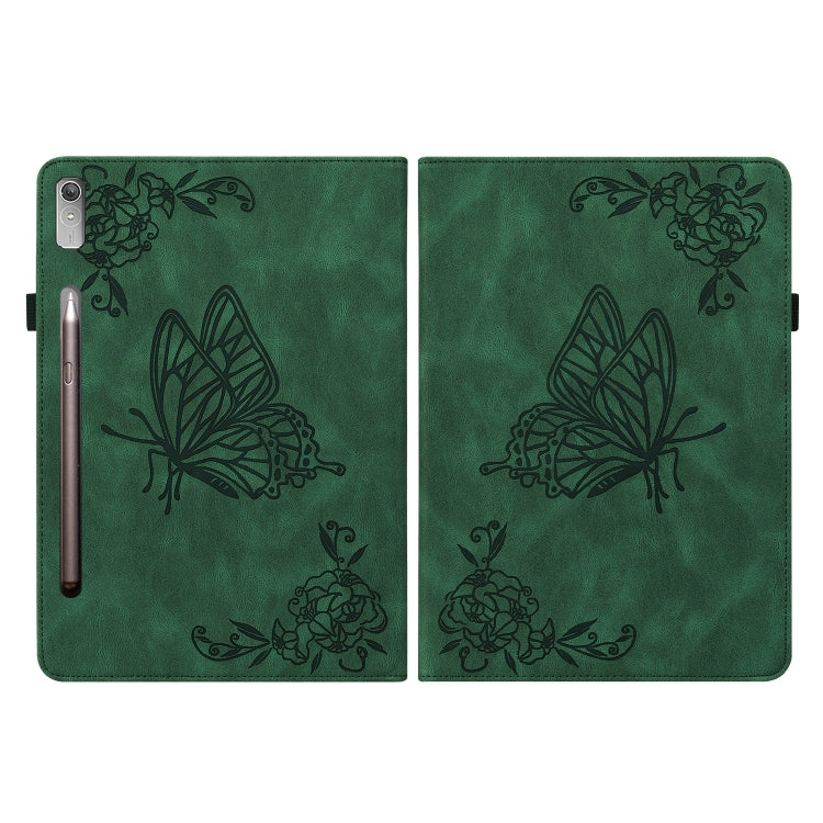 For Lenovo Tab P12 Butterfly Flower Embossed Leather Tablet Case(Green) - Lenovo by PMC TechLife | Online Shopping South Africa | PMC TechLife | Buy Now Pay Later Mobicred