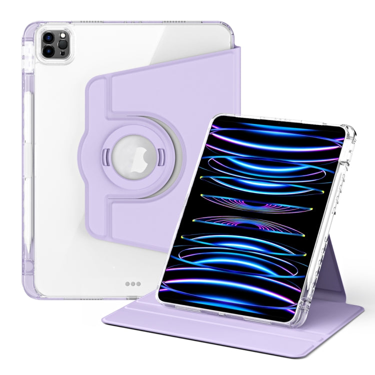 For iPad Air 13 2024 / Pro 12.9 2022 360 Rotation Detachable Clear Acrylic Leather Tablet Case(Light Purple) - iPad Pro 12.9 (2022/2021) Cases by PMC TechLife | Online Shopping South Africa | PMC TechLife | Buy Now Pay Later Mobicred