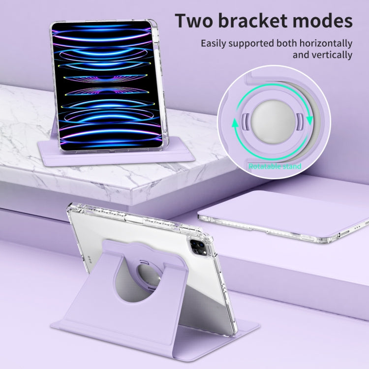 For iPad Air 13 2024 / Pro 12.9 2022 360 Rotation Detachable Clear Acrylic Leather Tablet Case(Light Purple) - iPad Pro 12.9 (2022/2021) Cases by PMC TechLife | Online Shopping South Africa | PMC TechLife | Buy Now Pay Later Mobicred