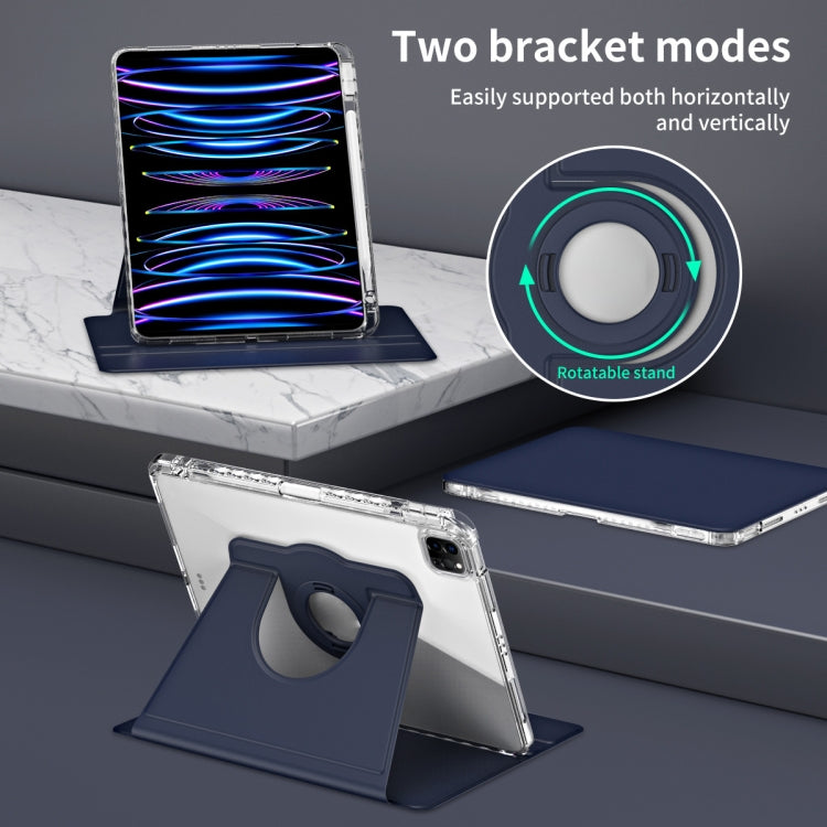 For iPad Air 13 2024 / Pro 12.9 2022 360 Rotation Detachable Clear Acrylic Leather Tablet Case(Dark Blue) - iPad Pro 12.9 (2022/2021) Cases by PMC TechLife | Online Shopping South Africa | PMC TechLife | Buy Now Pay Later Mobicred