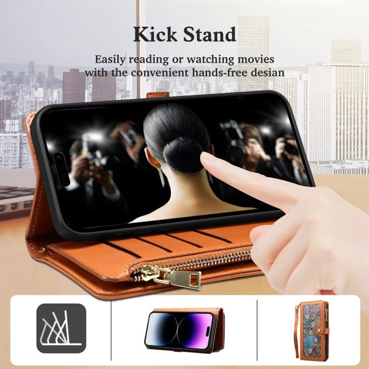 For Motorola Moto G24 Power ESEBLE Star Series Lanyard Zipper Wallet RFID Leather Case(Brown) - Motorola Cases by ESEBLE | Online Shopping South Africa | PMC TechLife | Buy Now Pay Later Mobicred
