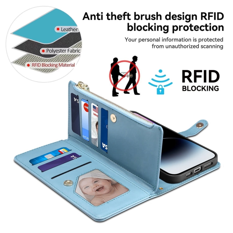 For Motorola Moto G34 ESEBLE Star Series Lanyard Zipper Wallet RFID Leather Case(Blue) - Motorola Cases by ESEBLE | Online Shopping South Africa | PMC TechLife | Buy Now Pay Later Mobicred