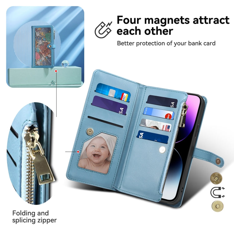 For Motorola Moto E14 ESEBLE Star Series Lanyard Zipper Wallet RFID Leather Case(Blue) - Motorola Cases by ESEBLE | Online Shopping South Africa | PMC TechLife | Buy Now Pay Later Mobicred