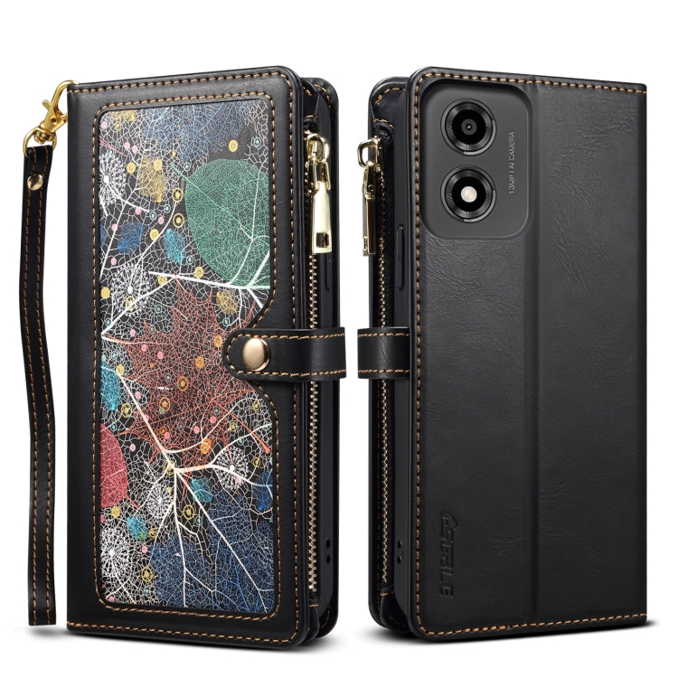 For Motorola Moto E14 ESEBLE Star Series Lanyard Zipper Wallet RFID Leather Case(Black) - Motorola Cases by ESEBLE | Online Shopping South Africa | PMC TechLife | Buy Now Pay Later Mobicred