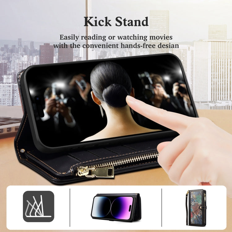 For Motorola Moto E14 ESEBLE Star Series Lanyard Zipper Wallet RFID Leather Case(Black) - Motorola Cases by ESEBLE | Online Shopping South Africa | PMC TechLife | Buy Now Pay Later Mobicred