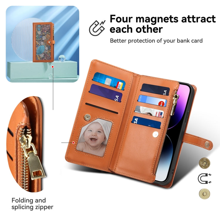 For Motorola Moto G54 5G Global ESEBLE Star Series Lanyard Zipper Wallet RFID Leather Case(Brown) - Motorola Cases by ESEBLE | Online Shopping South Africa | PMC TechLife | Buy Now Pay Later Mobicred