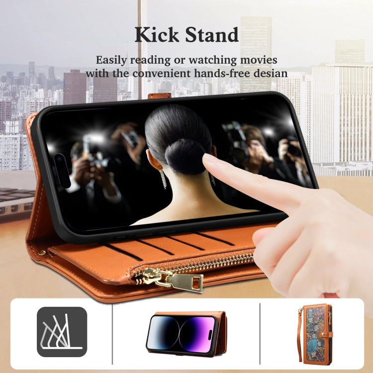For Motorola Moto G34 5G / G45 5G ESEBLE Star Series Lanyard Zipper Wallet RFID Leather Case(Brown) - Motorola Cases by ESEBLE | Online Shopping South Africa | PMC TechLife | Buy Now Pay Later Mobicred