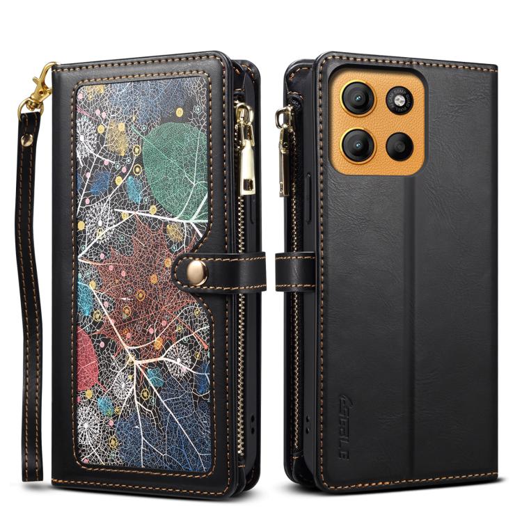 For Motorola Moto G15 ESEBLE Star Series Lanyard Zipper Wallet RFID Leather Case(Black) - Motorola Cases by ESEBLE | Online Shopping South Africa | PMC TechLife | Buy Now Pay Later Mobicred
