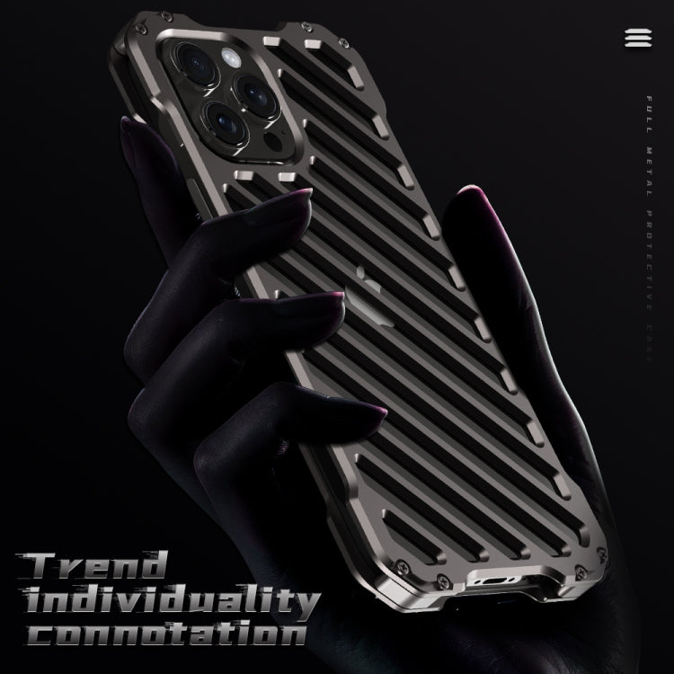 For iPhone 15 R-JUST RJ-50 Hollow Breathable Armor Metal Phone Case(Space Grey) - iPhone 15 Cases by R-JUST | Online Shopping South Africa | PMC TechLife | Buy Now Pay Later Mobicred