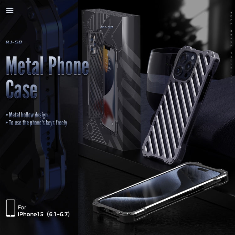 For iPhone 15 R-JUST RJ-50 Hollow Breathable Armor Metal Phone Case(Space Grey) - iPhone 15 Cases by R-JUST | Online Shopping South Africa | PMC TechLife | Buy Now Pay Later Mobicred