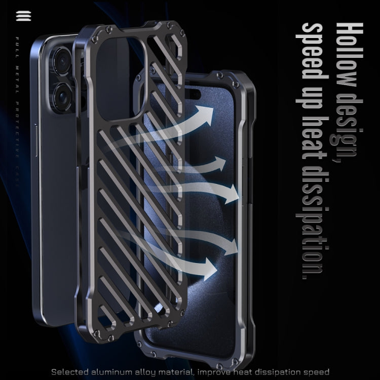 For iPhone 15 R-JUST RJ-50 Hollow Breathable Armor Metal Phone Case(Space Grey) - iPhone 15 Cases by R-JUST | Online Shopping South Africa | PMC TechLife | Buy Now Pay Later Mobicred