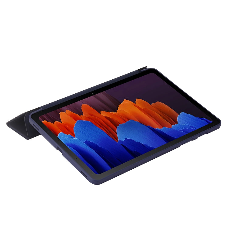 For Samsung Galaxy Tab S10 FE / S9 FE / S9 3-Fold Holder Silicone Leather Tablet Case(Dark Blue) - free shipping - PMC Jewellery - Order now!
