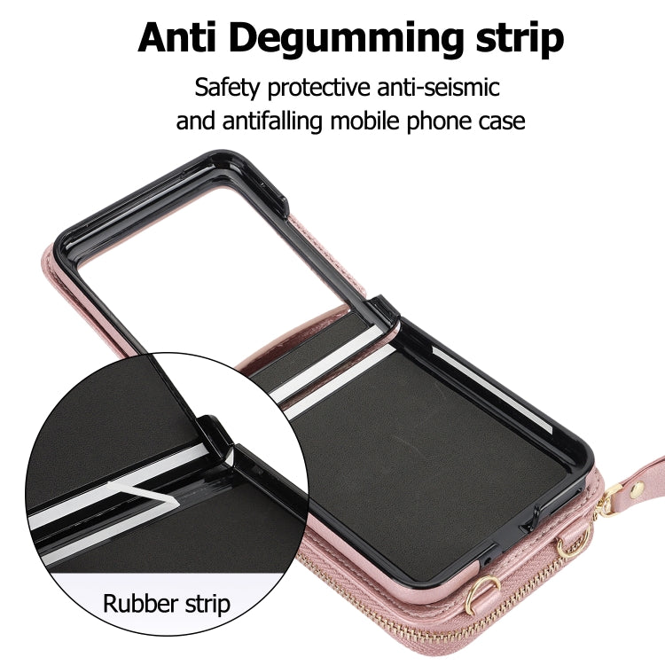 For Motorola Razr 40 Ultra Long and Short Lanyard Zipper Card Slot Foldable Phone Case(Pink) - Motorola Cases by PMC TechLife | Online Shopping South Africa | PMC TechLife | Buy Now Pay Later Mobicred