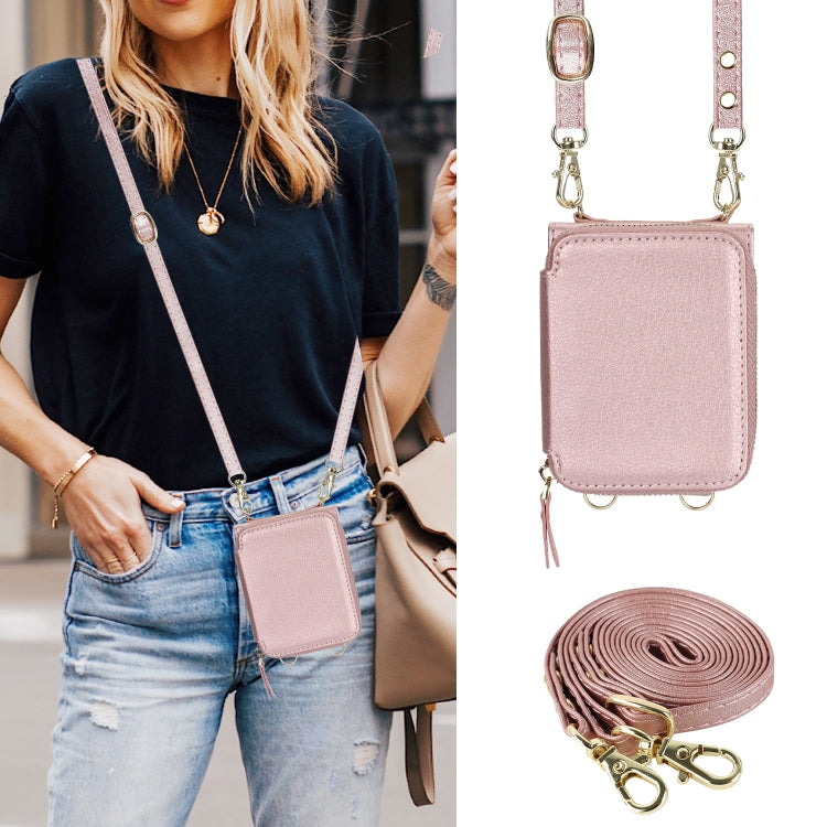 For Motorola Razr 40 Ultra Long and Short Lanyard Zipper Card Slot Foldable Phone Case(Pink) - Motorola Cases by PMC TechLife | Online Shopping South Africa | PMC TechLife | Buy Now Pay Later Mobicred