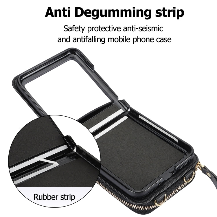 For Motorola Razr 40 Ultra Long and Short Lanyard Zipper Card Slot Foldable Phone Case(Black) - Motorola Cases by PMC TechLife | Online Shopping South Africa | PMC TechLife | Buy Now Pay Later Mobicred