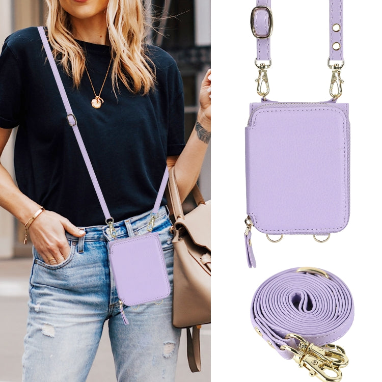 For Motorola Razr 40 Long and Short Lanyard Zipper Card Slot Foldable Phone Case(Purple) - Motorola Cases by PMC TechLife | Online Shopping South Africa | PMC TechLife | Buy Now Pay Later Mobicred