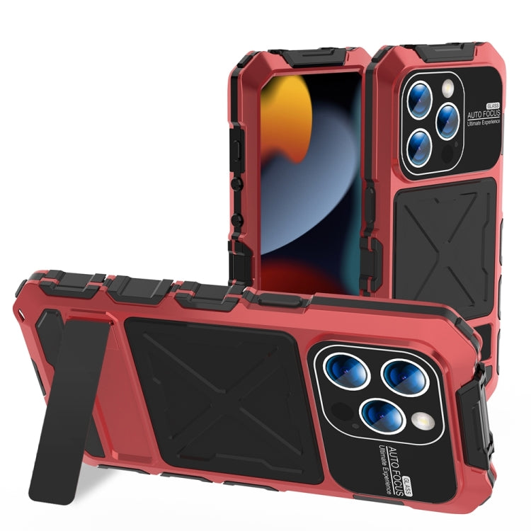 For iPhone 15 Pro Max R-JUST Metal + Silicone + Tempered Glass Life Waterproof Phone Case with Holder(Red) - iPhone 15 Pro Max Cases by R-JUST | Online Shopping South Africa | PMC TechLife | Buy Now Pay Later Mobicred