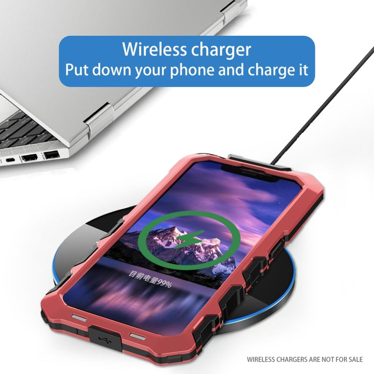 For iPhone 15 Pro Max R-JUST Metal + Silicone + Tempered Glass Life Waterproof Phone Case with Holder(Red) - iPhone 15 Pro Max Cases by R-JUST | Online Shopping South Africa | PMC TechLife | Buy Now Pay Later Mobicred