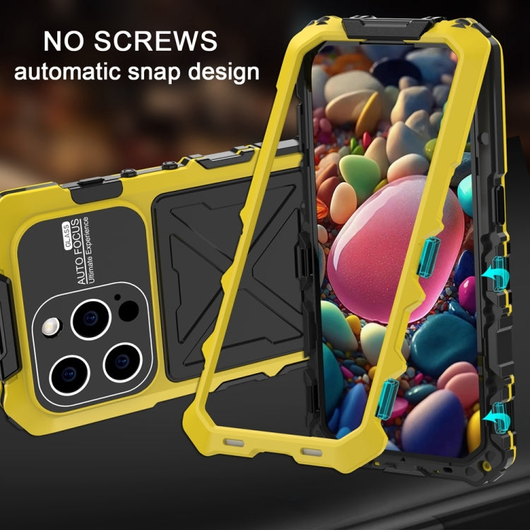 For iPhone 15 Pro Max R-JUST Metal + Silicone + Tempered Glass Life Waterproof Phone Case with Holder(Yellow) - iPhone 15 Pro Max Cases by R-JUST | Online Shopping South Africa | PMC TechLife | Buy Now Pay Later Mobicred