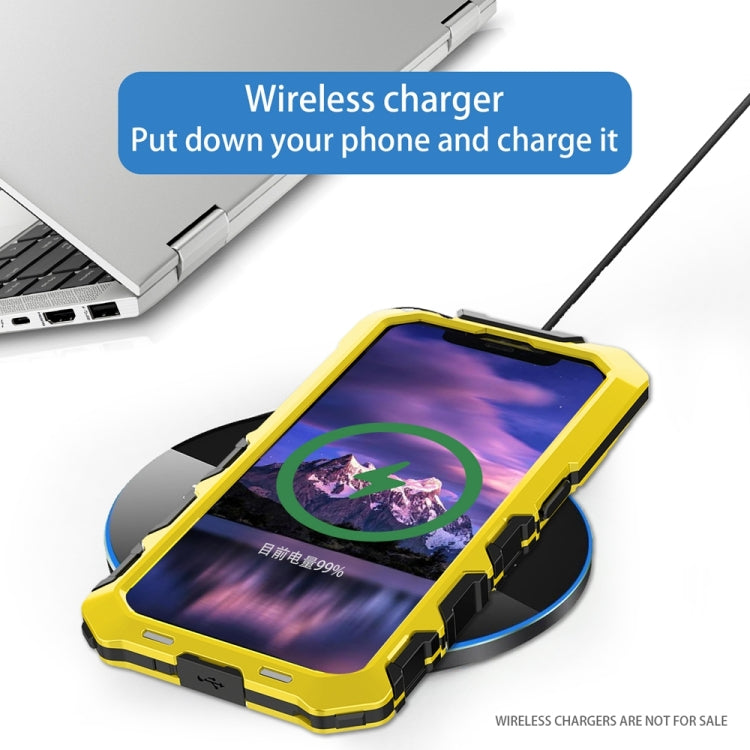 For iPhone 15 Pro Max R-JUST Metal + Silicone + Tempered Glass Life Waterproof Phone Case with Holder(Yellow) - iPhone 15 Pro Max Cases by R-JUST | Online Shopping South Africa | PMC TechLife | Buy Now Pay Later Mobicred