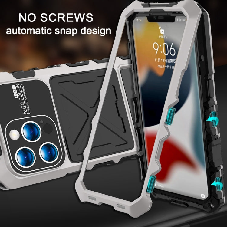 For iPhone 15 Pro Max R-JUST Metal + Silicone + Tempered Glass Life Waterproof Phone Case with Holder(Silver) - free shipping - PMC TechLife - Order now!