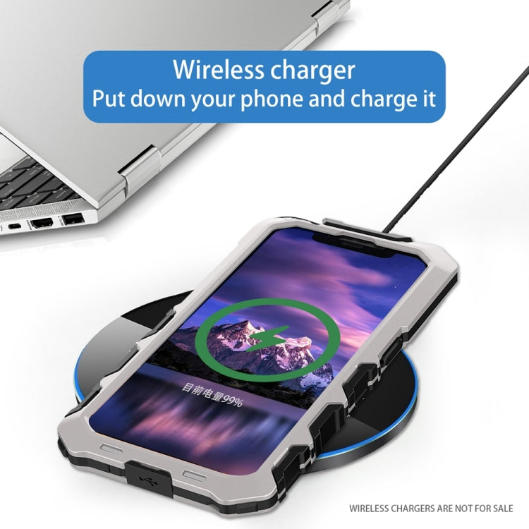 For iPhone 15 Pro Max R-JUST Metal + Silicone + Tempered Glass Life Waterproof Phone Case with Holder(Silver) - free shipping - PMC TechLife - Order now!