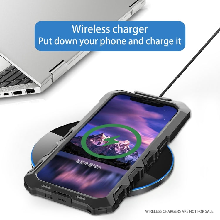 For iPhone 15 Pro R-JUST Metal + Silicone + Tempered Glass Life Waterproof Phone Case with Holder(Black) - free shipping - PMC TechLife - Order now!
